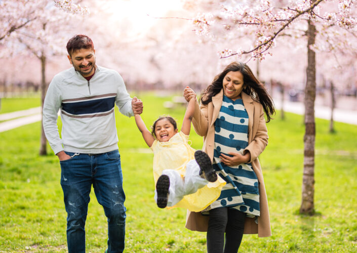 Family session during cherry blossom season